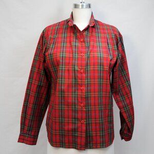 Vintage 80s Red Plaid Christmas Shirt by Villager, Bust 42" cotton/poly EX cond